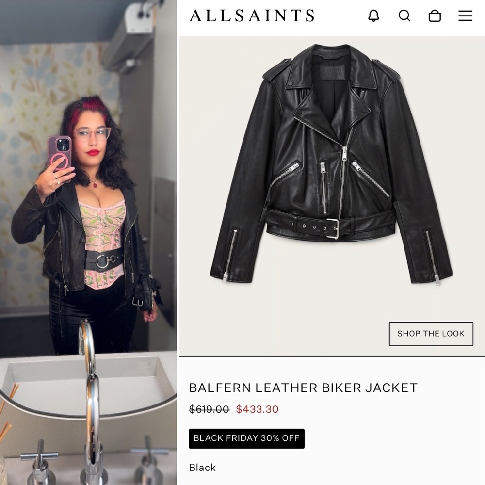 All Saints AllSaints Balfern Leather Biker Jacket - Picture 3 of 3